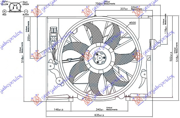 Ventilator për radiator me motor komplet (benzinë) (me kondicioner)
