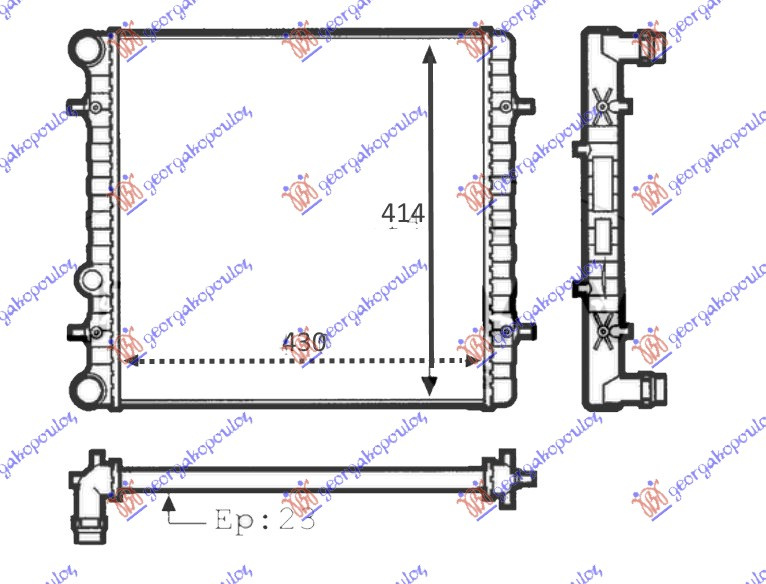 Radiator për motor 1.4-1.6 (marsh automatik) (pa kondicioner) (43x41.5x2.3) (VALEO CLASSIC)
