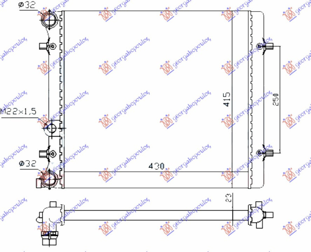 Radiator për motor 1.4-1.6 (marsh automatik) (pa kondicioner) (43x41.5x2.3) (MAHLE BEHR)