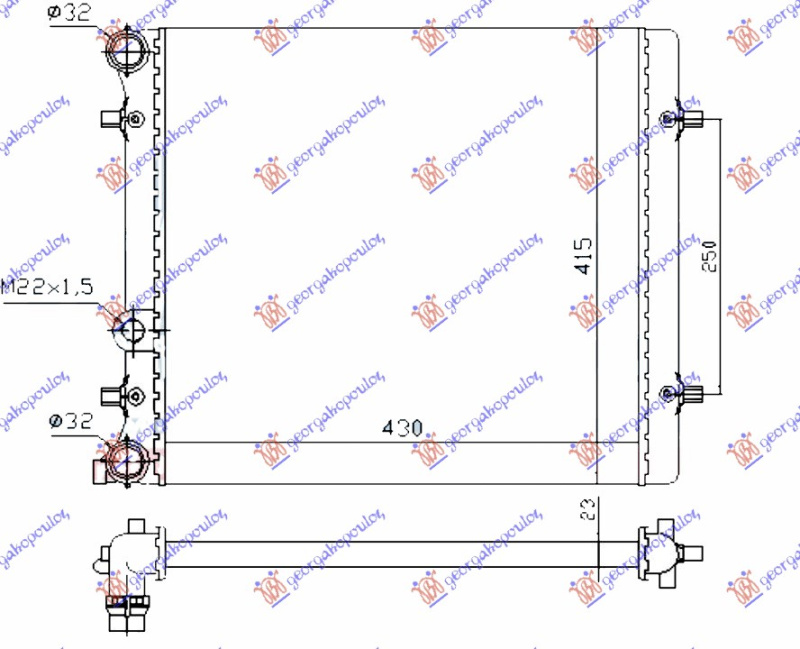 Radiator për motor 1.4-1.6 (marsh automatik) (pa kondicioner) (43x41.5x2.3) (MAHLE BEHR)