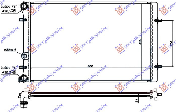 Radiator për motor të gjitha modelet benzinë/dizel (marsh manual/automatik) (me/pa kondicioner) (650x415x25) (MAHLE BEHR)