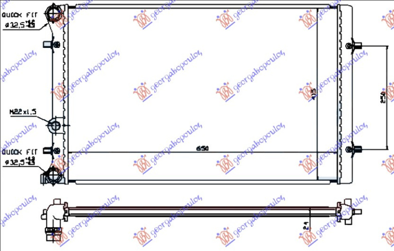 Radiator për motor të gjitha modelet benzinë/dizel (marsh manual/automatik) (me/pa kondicioner) (650x415x25) (MAHLE BEHR)