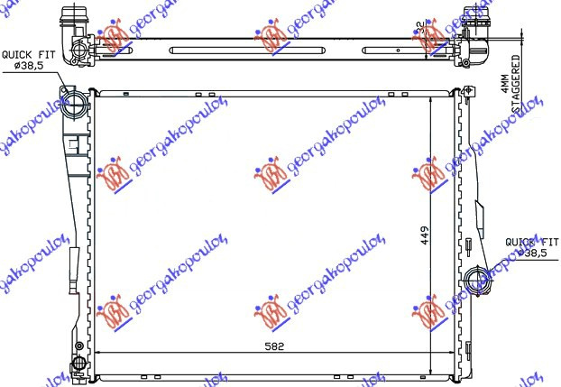 Radiator për motor benzinë/dizel (marsh manual/automatik) (580x450x26) (fletë metali)