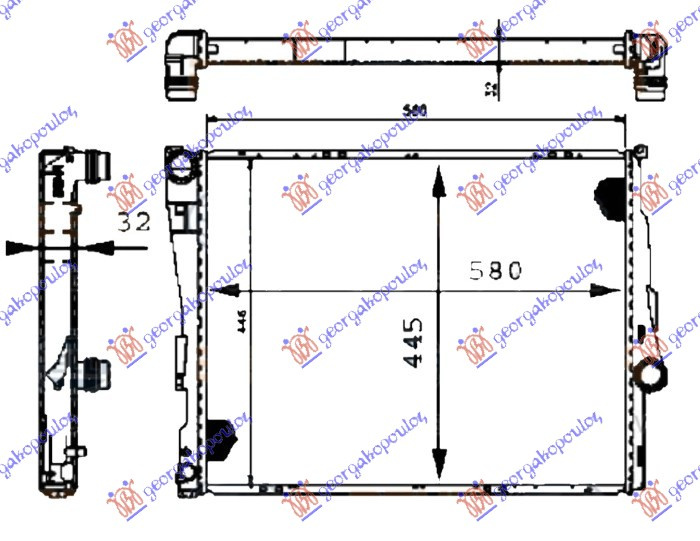 Radiator për motor benzinë/dizel (marsh manual/automatik) (580x450x32) (fletë metali) (MAHLE BEHR)