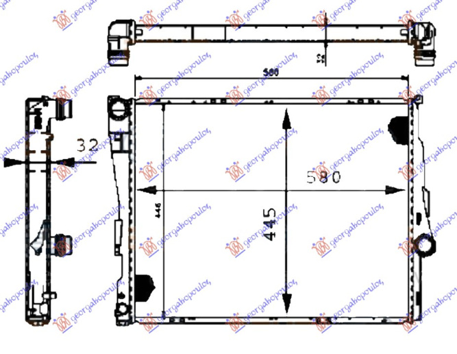Radiator për motor benzinë/dizel (marsh manual/automatik) (580x450x32) (fletë metali) (MAHLE BEHR)