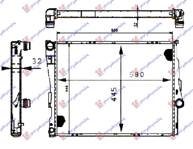 Radiator për motor benzinë/dizel (marsh manual/automatik) (580x450x32) (fletë metali) (MAHLE BEHR)