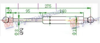 Amortizues (një) për derën e bagazhit (275L-590N)