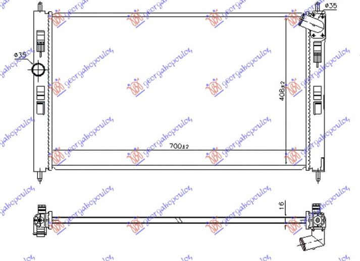 Radiator për motor 1.6-1.8 16v benzinë 14- (700x410x16)