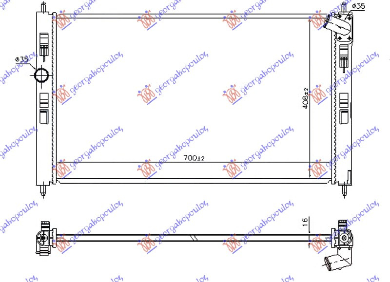 Radiator për motor 1.6-1.8 16v benzinë 14- (700x410x16)