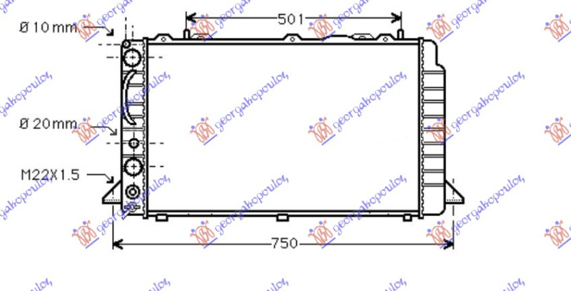 Radiator për motor 1.6-2.0 benzinë-1.9TDi (59.6x35.8x44)