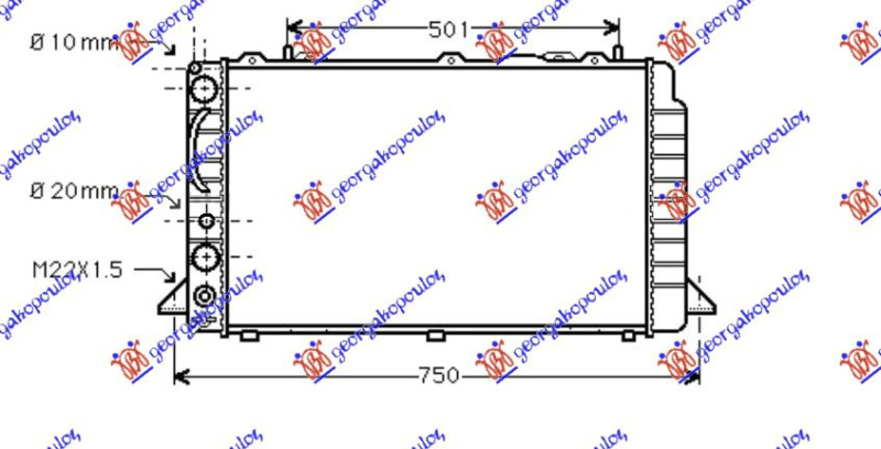 Radiator për motor 1.6-2.0 benzinë-1.9TDi (59.6x35.8x44) (MAHLE BEHR)