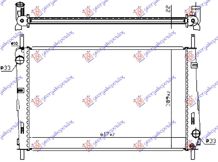 Radiator për motor 1.8-2.0 benzinë (marsh manual/automatik) (me kondicioner) (62x40,5)