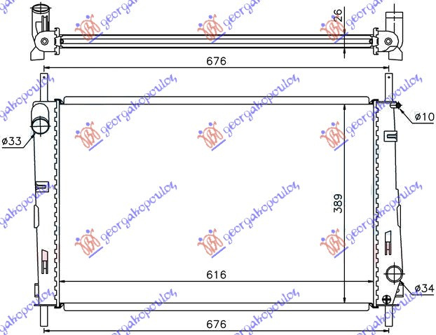 Radiator për motor 2,5 i -24V benzinë (me kondicioner) (62x39,5