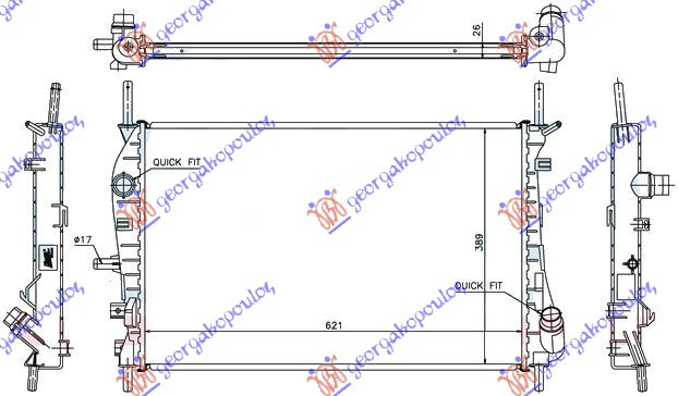 Radiator për motor dizel 02- (me kondicioner) (62x39,7)