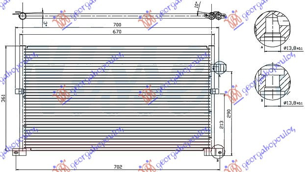 Radiator i kondicionerit 02- të gjithë modelet benzinë/dizel (63x36x1.7)