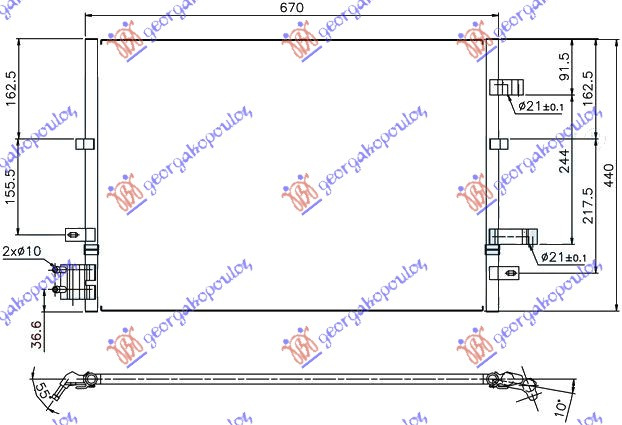 Radiator i kondicionerit 02- të gjithë modelet benzinë/dizel (63x36x1.6)