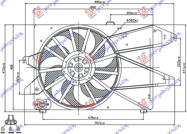 Ventilator komplet (një) 1.8-2.0 benzinë -02