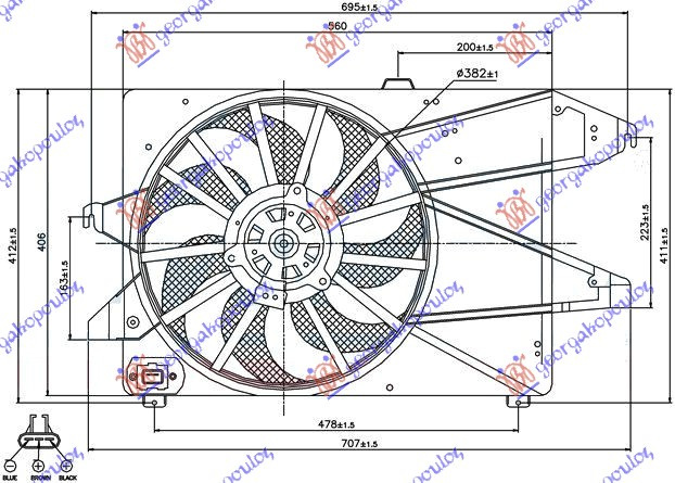 Ventilator komplet (një) 1.8-2.0 benzinë 02-0
