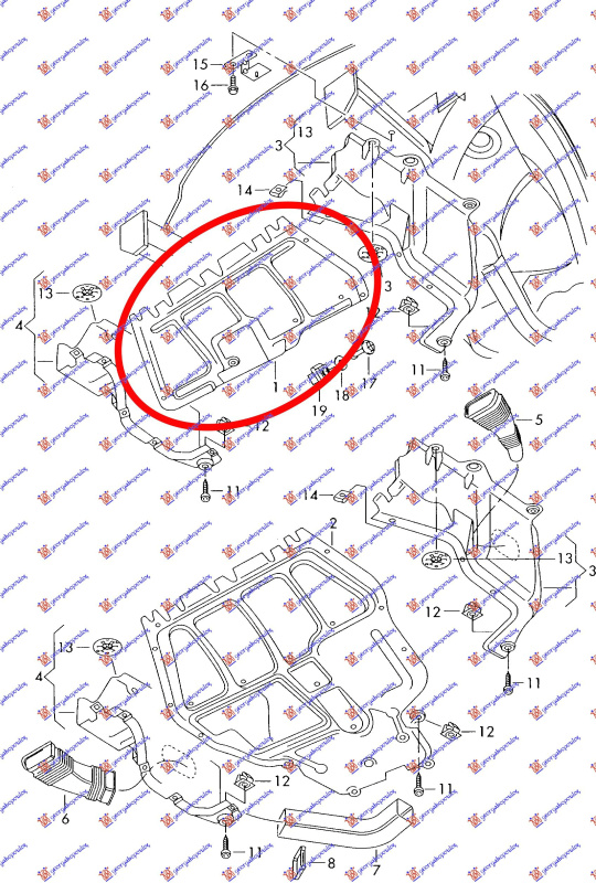 Mbrojtje/kapak nën motor plastik qendrore (А cilësi)