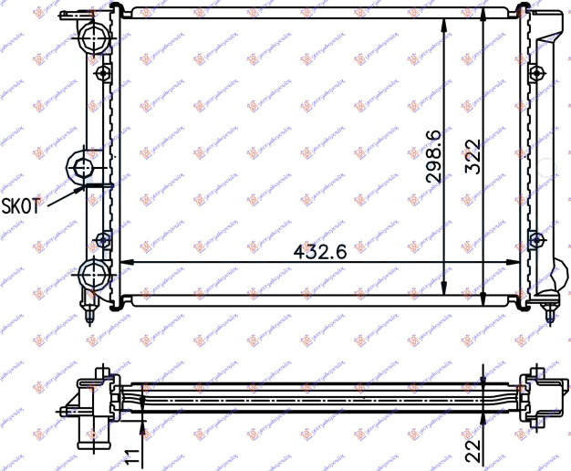 Radiator për motor 1.0-1.3 (43x32) (VALEO CLASSIC)