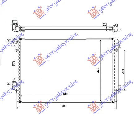 Radiator për motor 1.8 FSi benzinë (650x450x34)