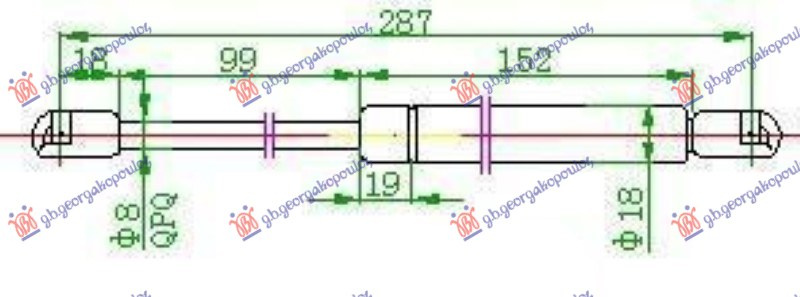Amortizues (një) për derën e bagazhit (287L-365N)