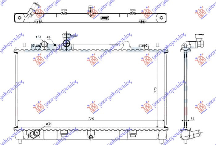 Radiator për motor 1.8-2.0 benzinë (marsh manual) (375x740x16) (KOYO)