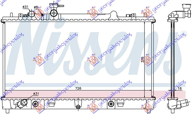 Radiator për motor 1.8-2.0 benzinë (marsh automatik) (375x740x16)