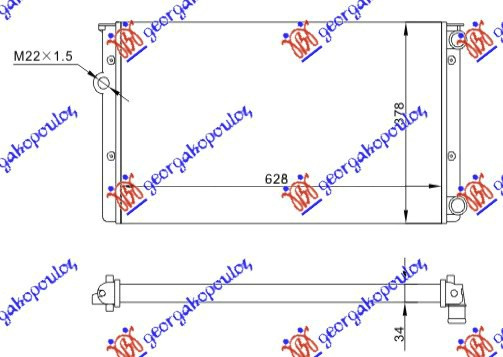 Radiator për motor 1,6-1,8-2,0 (63x38)