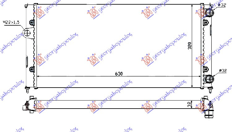 Radiator për motor 1,6-1,8-2,0i8V-1,9TDi (63x3 (VALEO CLASSIC)