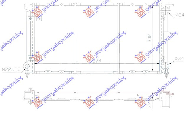 Radiator për motor 1.5-1.6-1.8 PET/1.6dizel (57x32x34) (MAHLE BEHR)