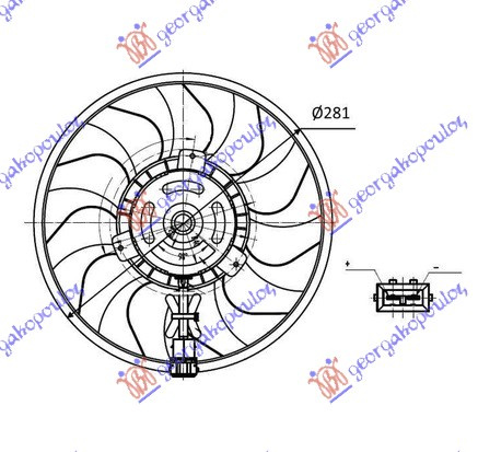 Ventilator (Motor + helikë) (2 pinë) (280mm) (prizë katrore) (me kabllo)