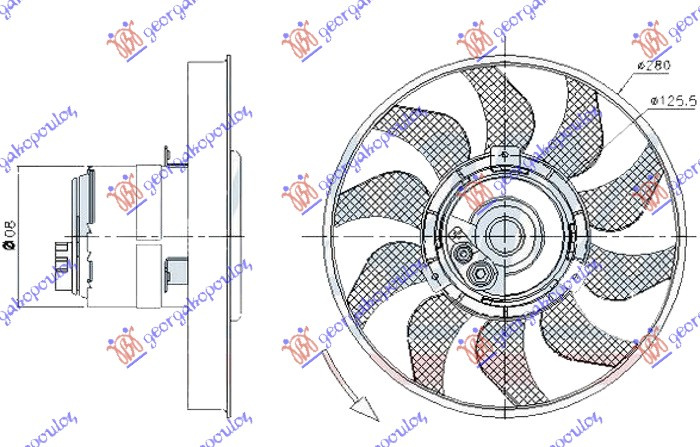 Ventilator (Motor + helikë) (2 pinë) (280mm) (pa kabllo)