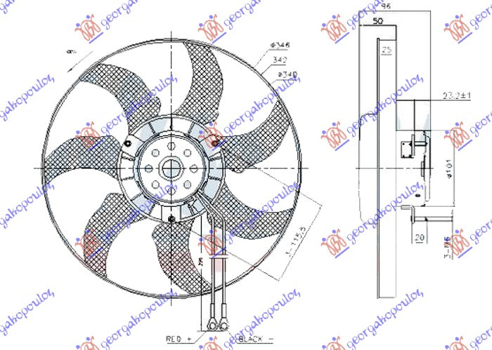 Ventilator (Motor + helikë) (340mm) (2 kabllo)