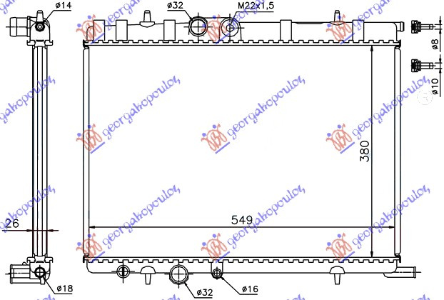 Radiator për motor 1.8-2.0i19V-2.0HDi (38x56x2.7) (me/pa kondicioner)
