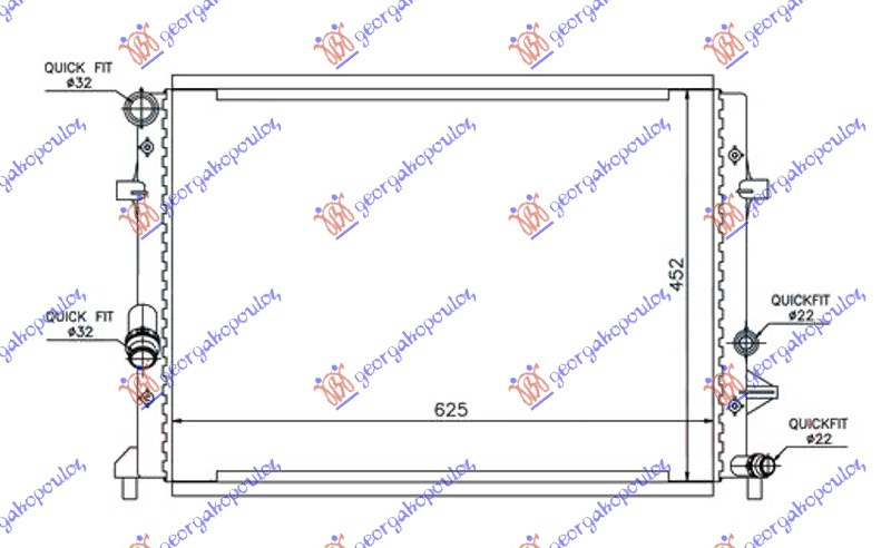 Radiator për motor 1,2 TSI (62,5x45,2x34)