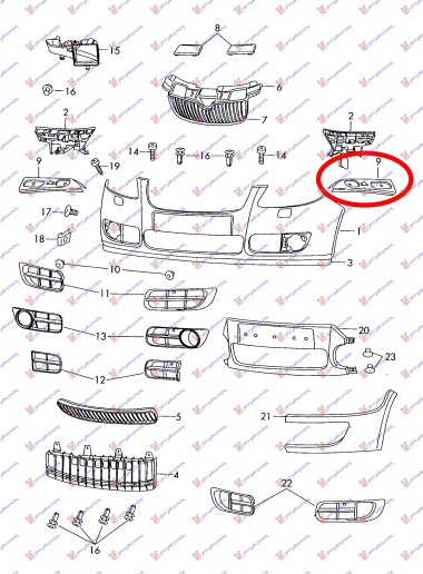 Shtërngues/mbajtës në parakolpin e përparmë metal