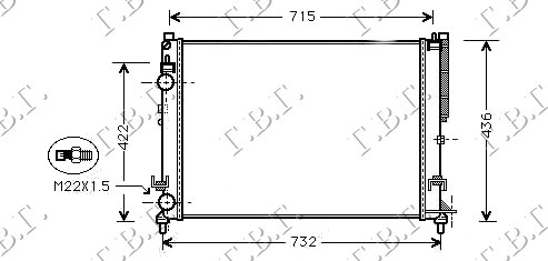 Radiator për motor 1.6-2.0/1.9DTI (marsh manual/automatik) (me kondicioner) (63.4x45)