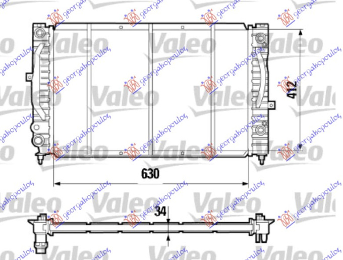 Radiator për motor benzinë/dizel-1.9TDi (marsh automatik) (me/pa kondicioner) (63x41) (VALEO CLASSIC)
