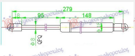 Amortizues (një) për derën e bagazhit 4 dyer (279L-490N)