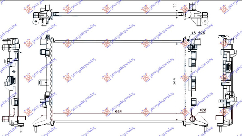 Radiator për motor 1.6i 16V-2.0i 16V benzinë - 2.0 Dci dizel (67x41,7x26) (MAHLE BEHR)