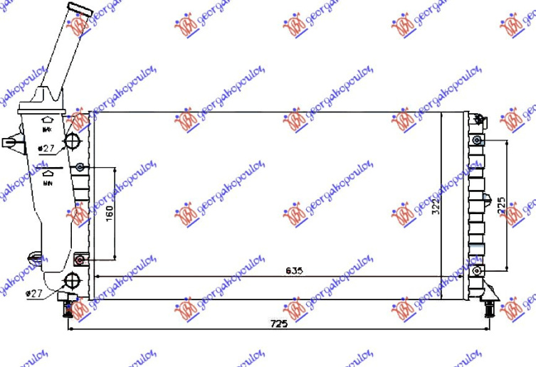 Radiator për motor 1.2 8V/16V (me/pa kondicioner) 00-03 (63,5x32,5) W (MAHLE BEHR)