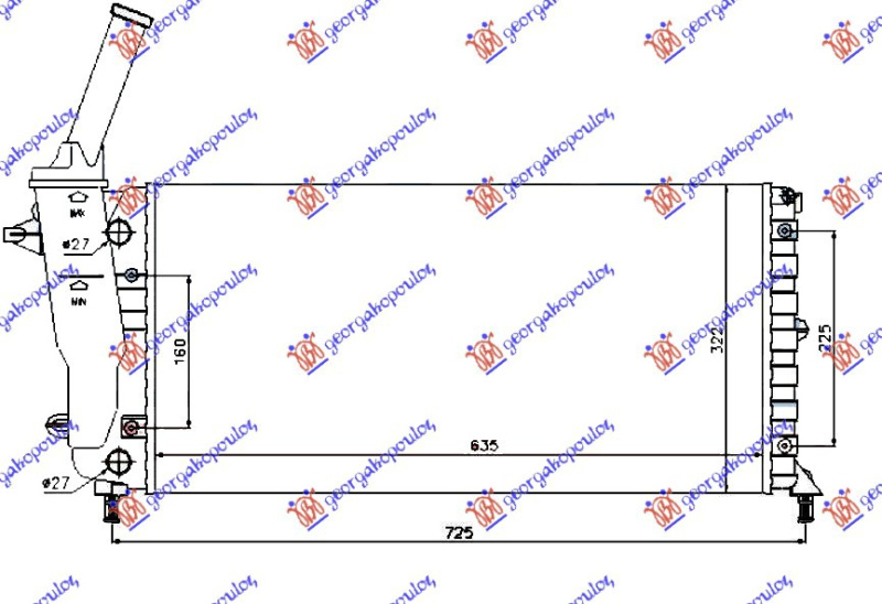 Radiator për motor 1.2 8V/16V (me/pa kondicioner) 00-03 (63,5x32,5) W (MAHLE BEHR)