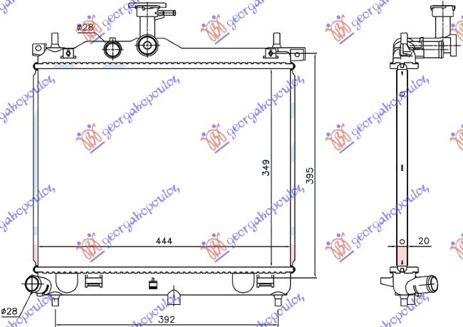 Radiator për motor 1.1i12V-1.1CRDi (marsh manual) (44,5x35)