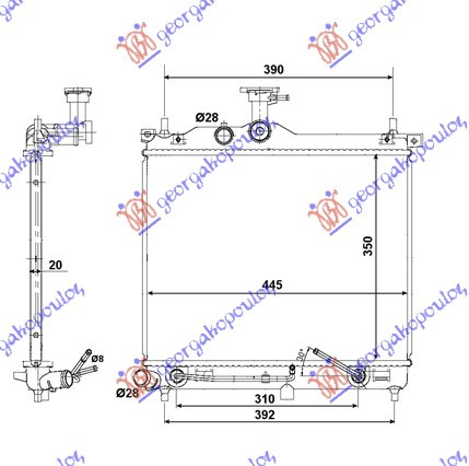Radiator për motor 1.1i12V-1.1CRDi (44.5x35) (marsh automatik)