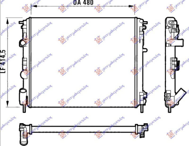 Radiator për motor benzinë/dizel (48x41) pa pompë/me tuba (VALEO CLASSIC)