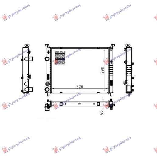 Radiator për motor 1.9 dizel (520x378x42) 00-
