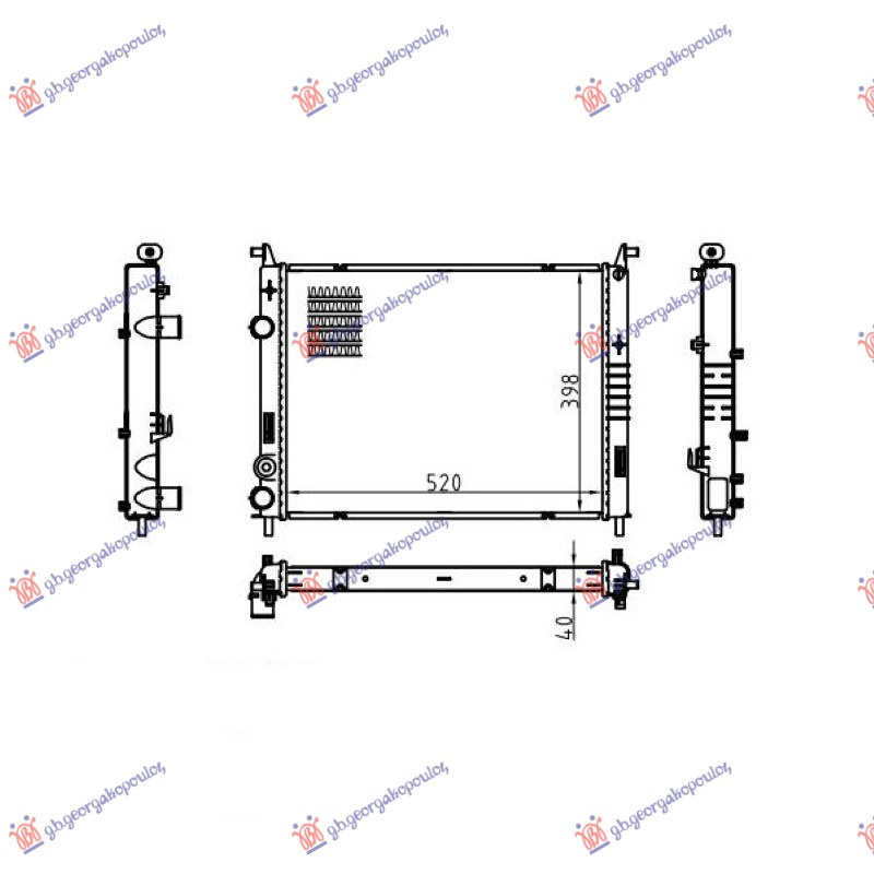 Radiator për motor 1.9 dizel (520x378x42) 00-