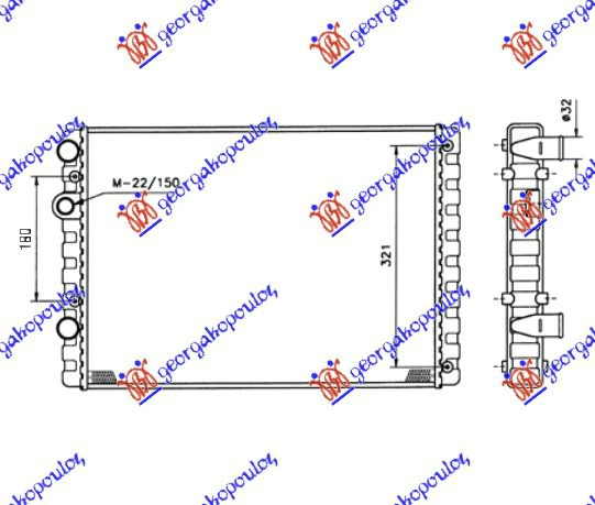 Radiator për motor 1.4FSI benzinë-1.7-1.9 dizel (51x38) (VALEO CLASSIC)