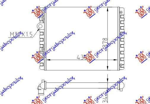 Radiator për motor të gjitha modelet (marsh manual) pa kondicioner (43x38) (MAHLE BEHR)
